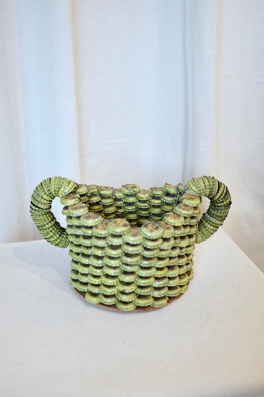 Yellow Folk Art Bottlecap Basket