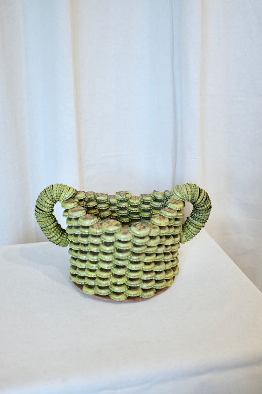 Yellow Folk Art Bottlecap Basket