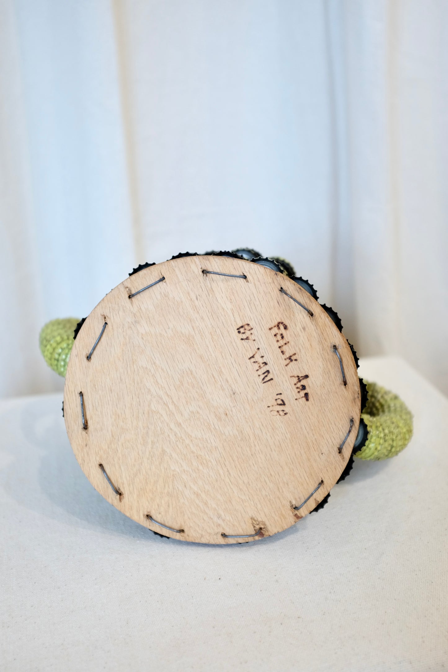 Yellow Folk Art Bottlecap Basket