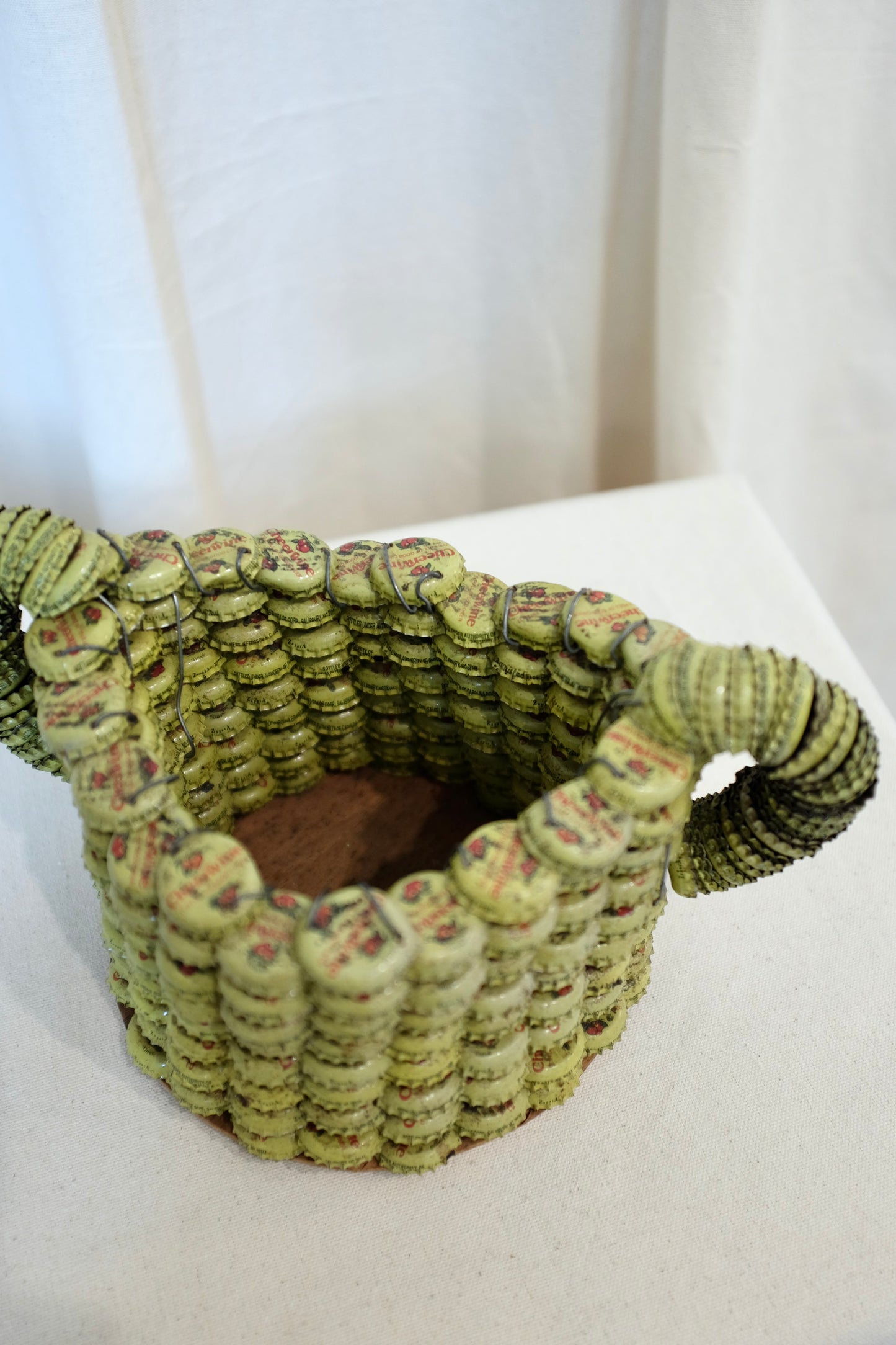 Yellow Folk Art Bottlecap Basket