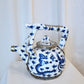 Chinese Blue & White Porcelain Teapot with Silvered Metal Accents, 12.5"h