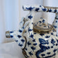 Chinese Blue & White Porcelain Teapot with Silvered Metal Accents, 12.5"h