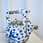 Chinese Blue & White Porcelain Teapot with Silvered Metal Accents, 12.5"h