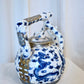 Chinese Blue & White Porcelain Teapot with Silvered Metal Accents, 12.5"h