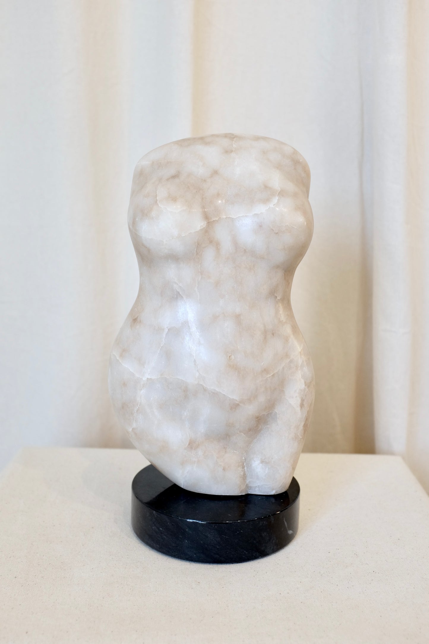Marble Abstract Female Torso Bust on Base, Barbara Ross Grossman