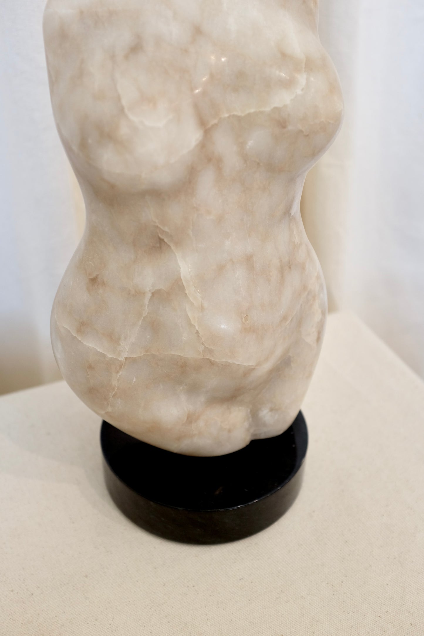 Marble Abstract Female Torso Bust on Base, Barbara Ross Grossman