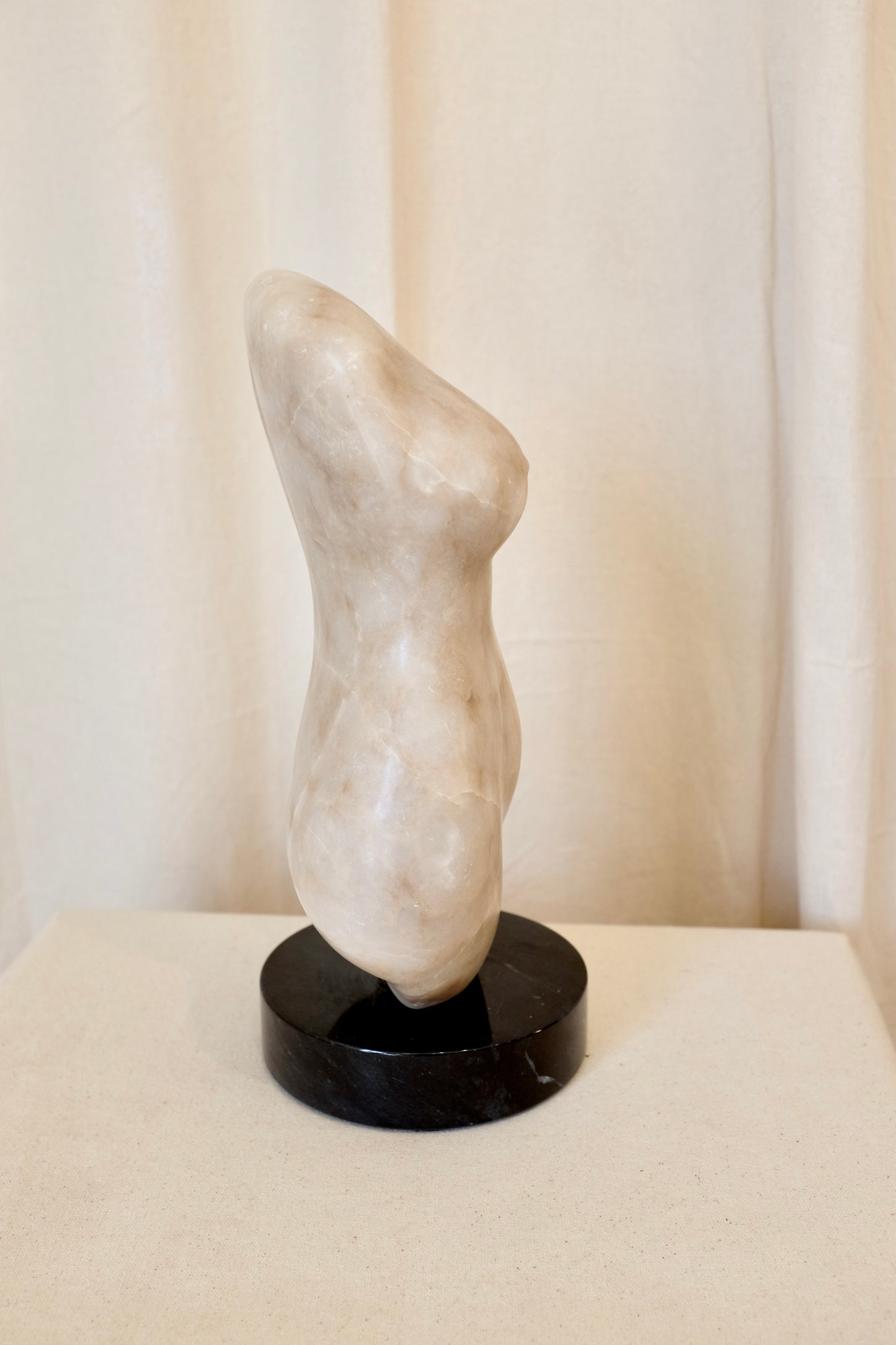 Marble Abstract Female Torso Bust on Base, Barbara Ross Grossman