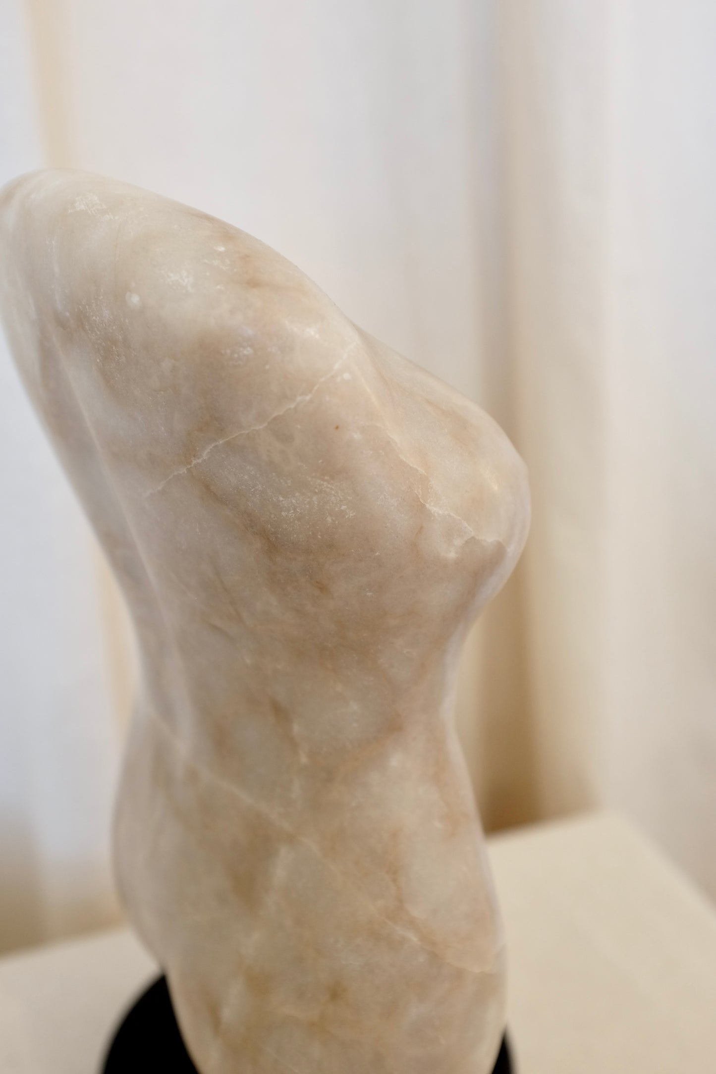 Marble Abstract Female Torso Bust on Base, Barbara Ross Grossman