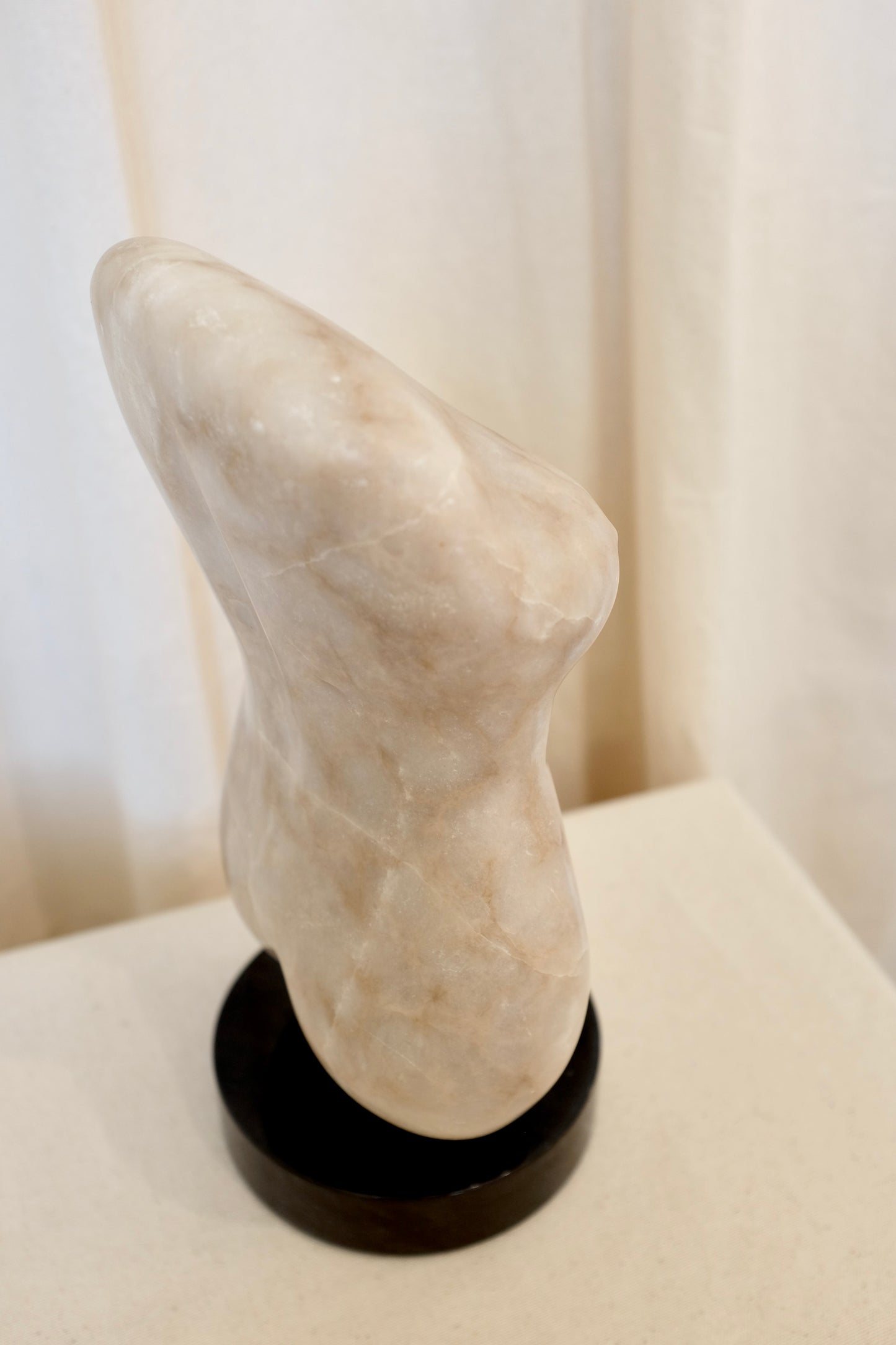 Marble Abstract Female Torso Bust on Base, Barbara Ross Grossman