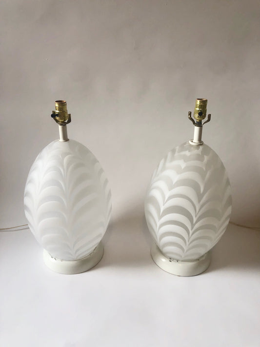 Feathered Glass Vetri Egg Lamps, Pair Available