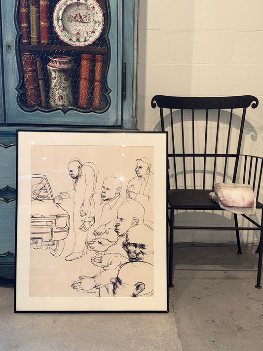 Framed Pen and Ink Drawing, Marshall Arisman