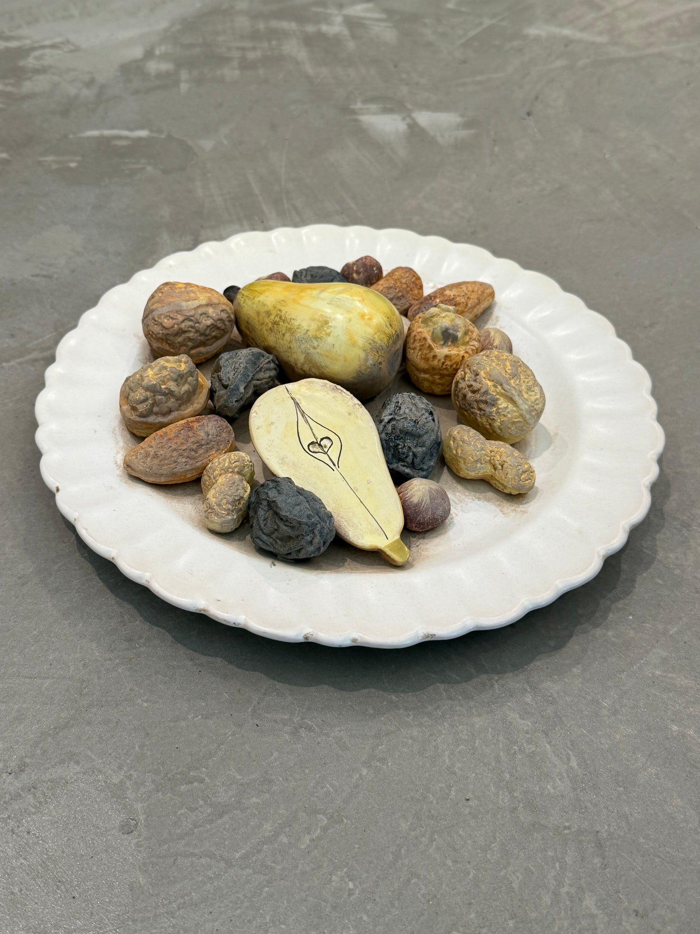 Trompe L'oeil Ceramic Plate with Fruit and Nuts, Italy