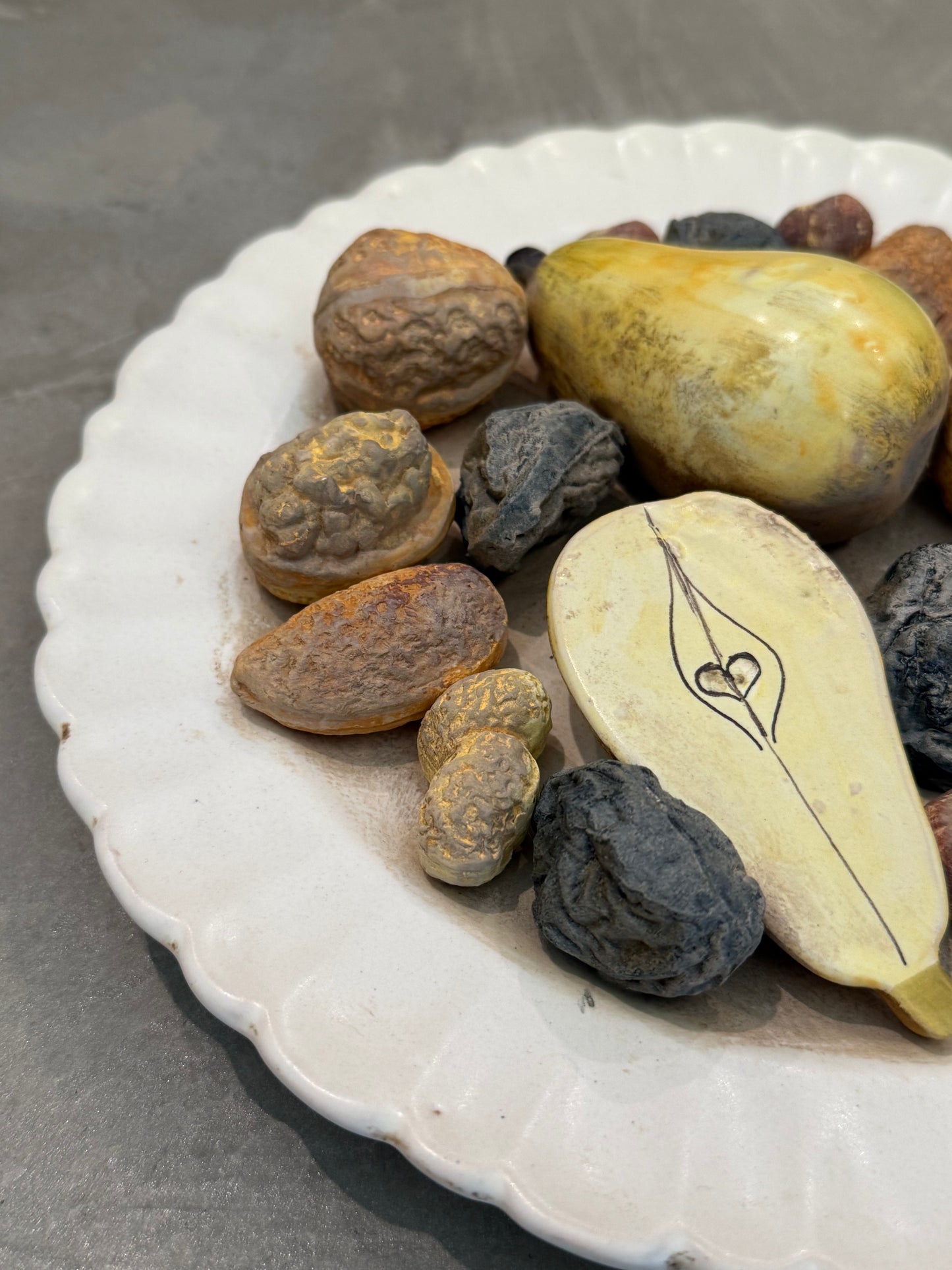 Trompe L'oeil Ceramic Plate with Fruit and Nuts, Italy
