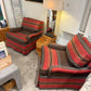 Striped Swivel Upholstered Lounge Chairs, Pair Available