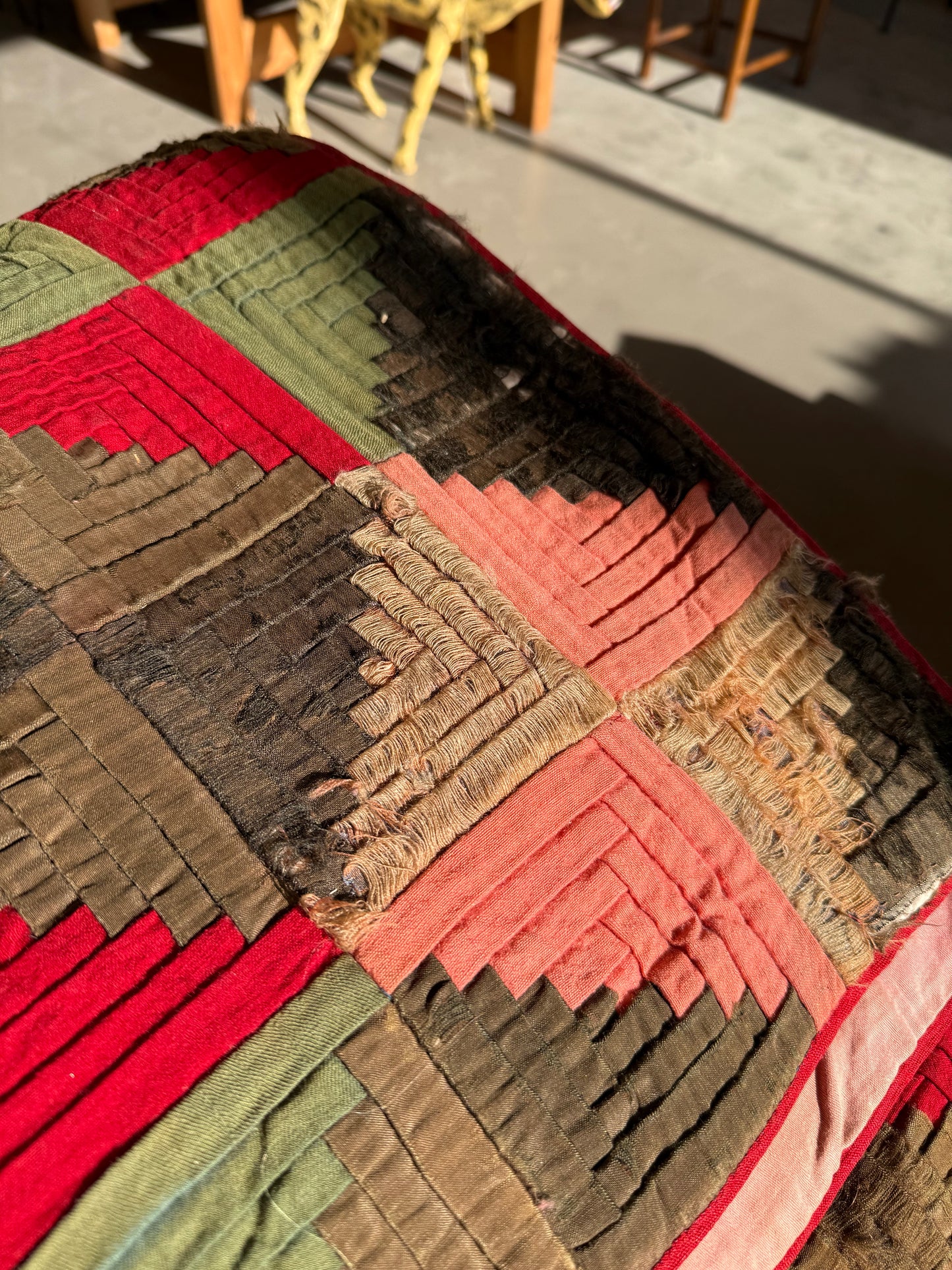 Log Cabin Quilt with Pink, Green, and Red