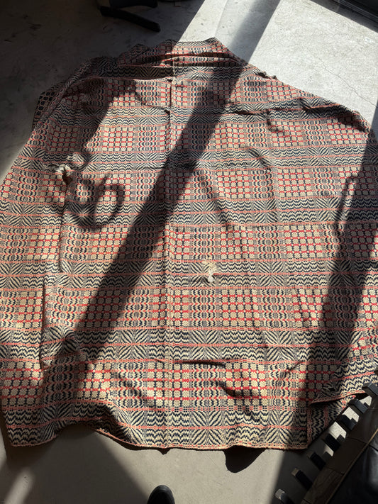 Antique Virginia Wool Overshot Coverlet, Red, Blue, and Cream