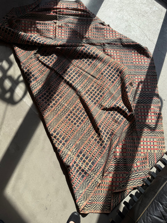 Antique Virginia Wool Overshot Coverlet, Red, Blue, and Cream