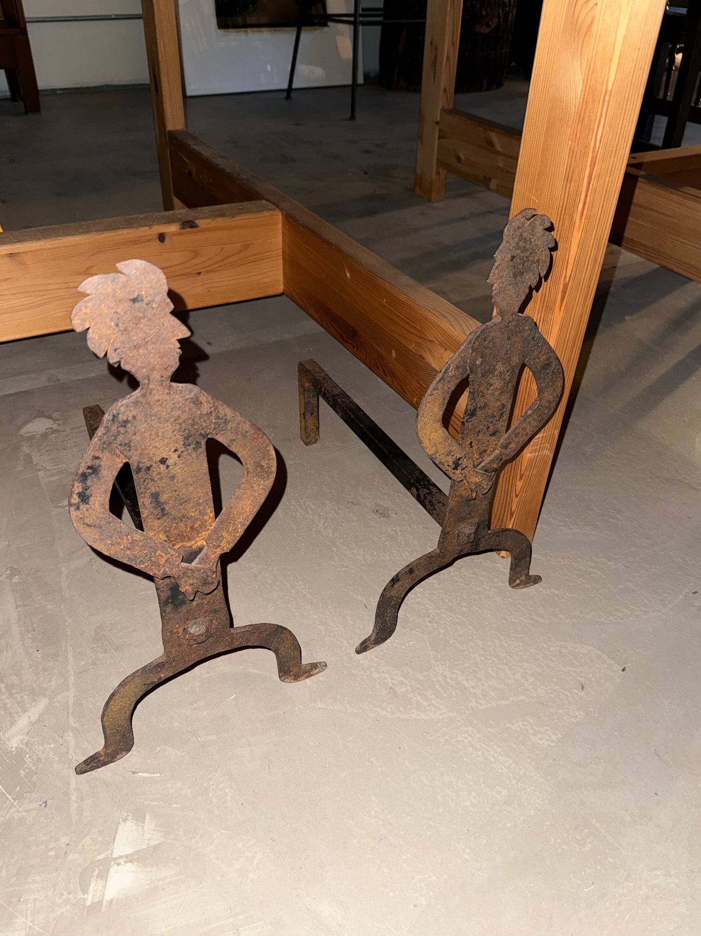 Figural Folk Art Andirons, Pair