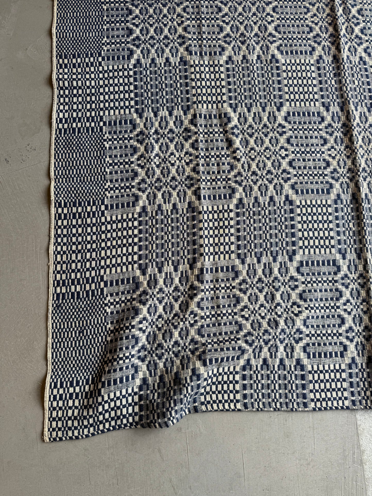 Bright Blue and White Overshot Coverlet
