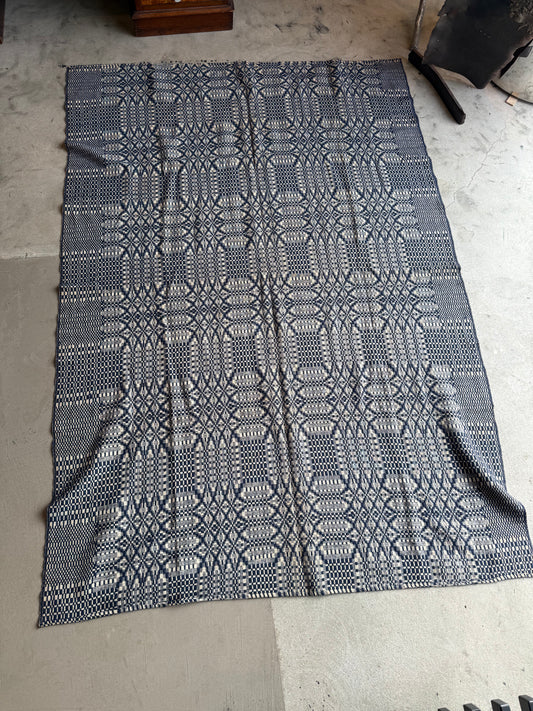 Bright Blue and White Overshot Coverlet