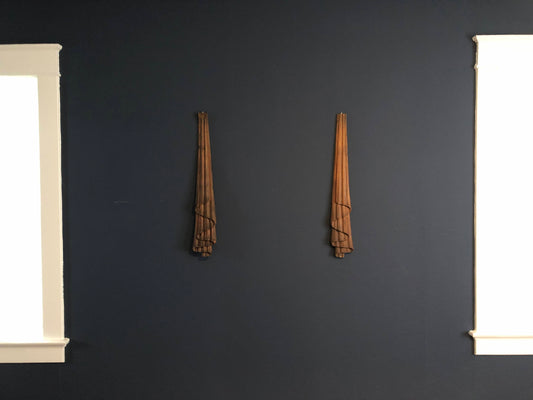 Carved Wood Drape Hangings, Pair