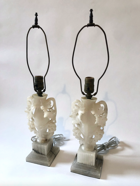 Alabaster Grape Leaves Lamps, Pair Available