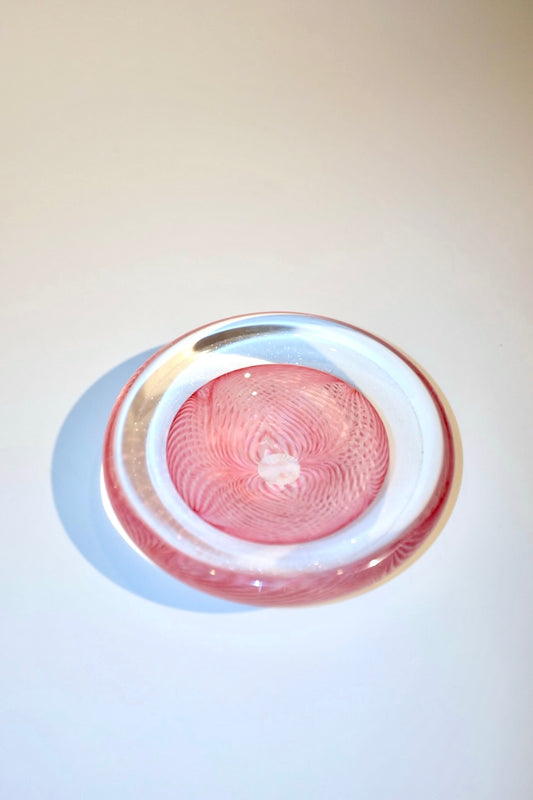 Thick Pink Feathered Glass Dish