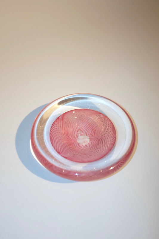 Thick Pink Feathered Glass Dish