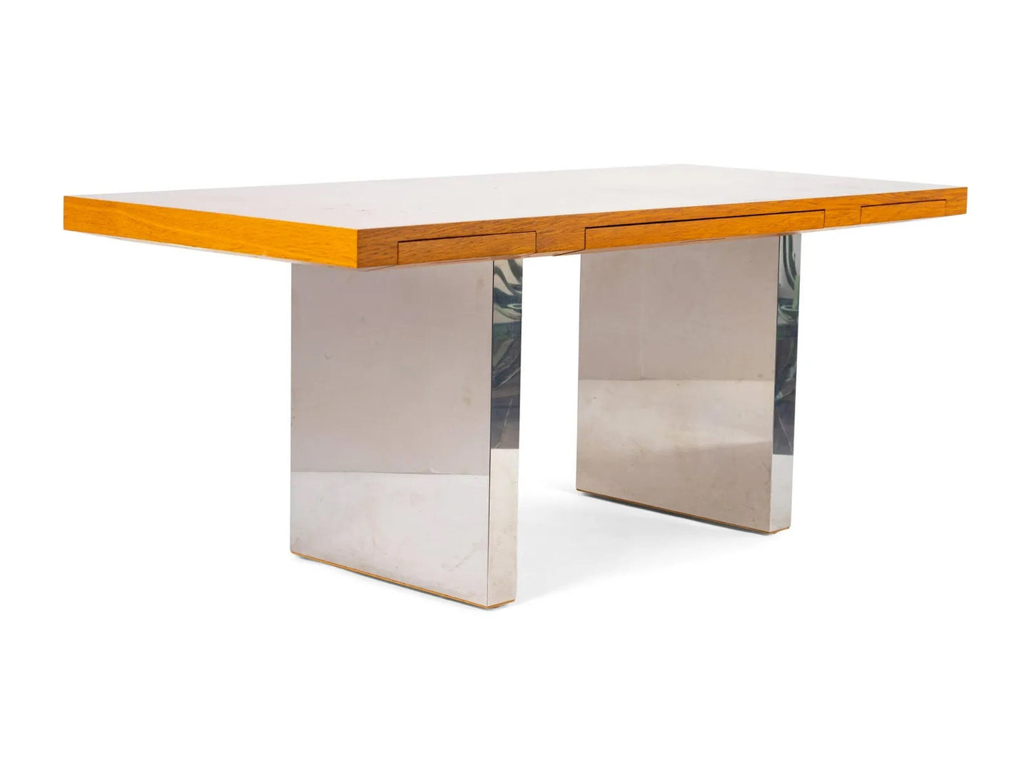 Roger Sprunger for Dunbar Oak and Chrome Steel Desk